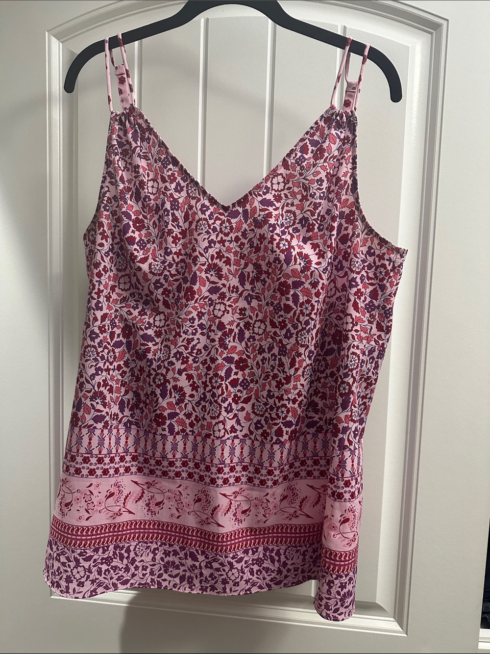 CAbi 5390 Indira Tank - Pink Floral V-Neck Double-Strap Cami- medium